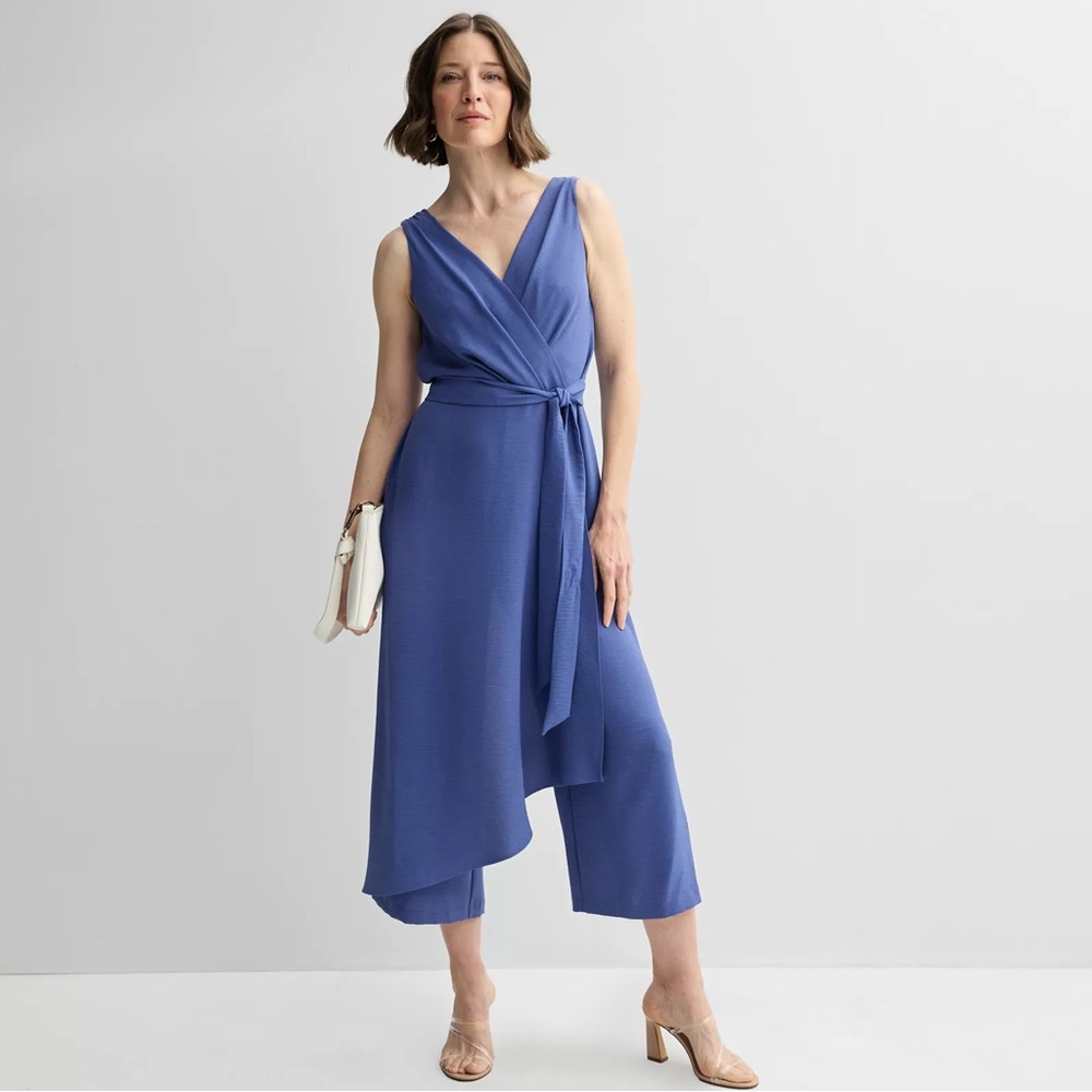 Studio Connection Chic Blue Sleeveless Jumpsuit